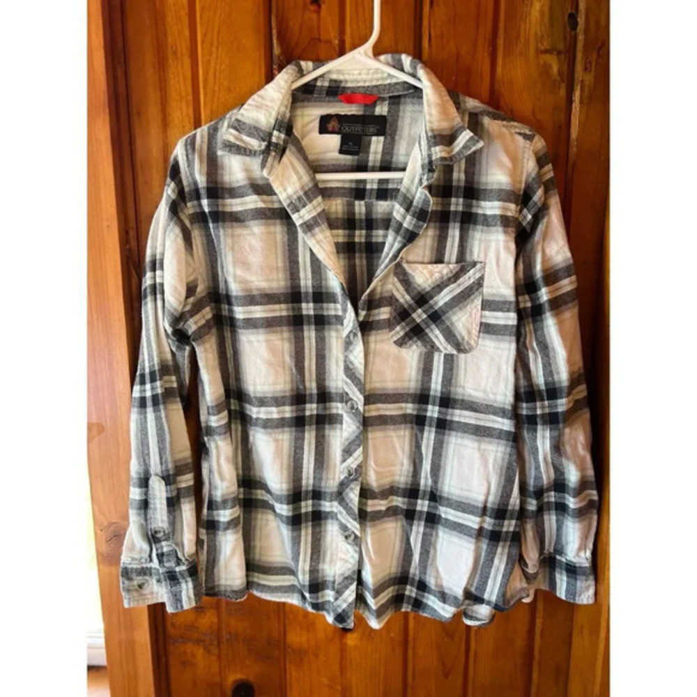 AW Outfitters Casual Plaid Flannel Button-Down Shirt Black White Pattern Size XL